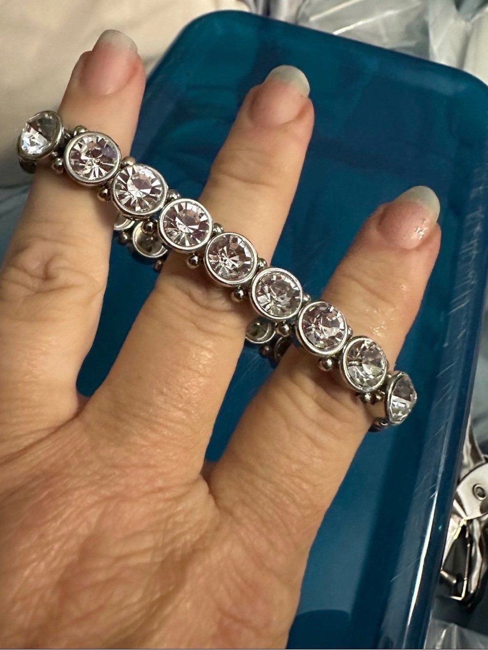 Silver-Tone Clear Crystal Stretch Bracelet - Women Jewelry